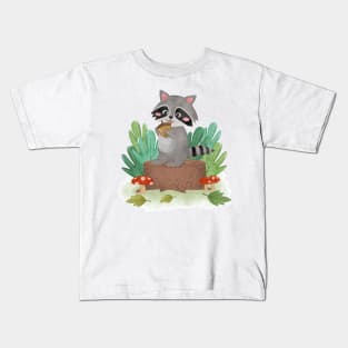 Raccoon Painting Forest Kids T-Shirt